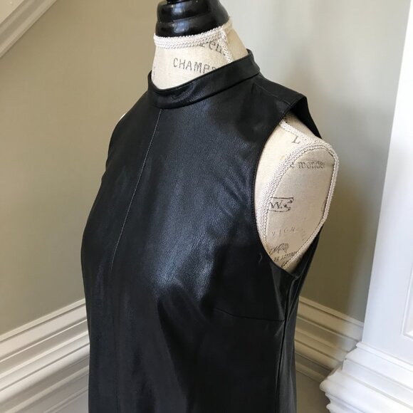 Amanda Uprichard Faux Leather Mini Dress Womens Medium Black Sleeveless Shift - Picture 8 of 13